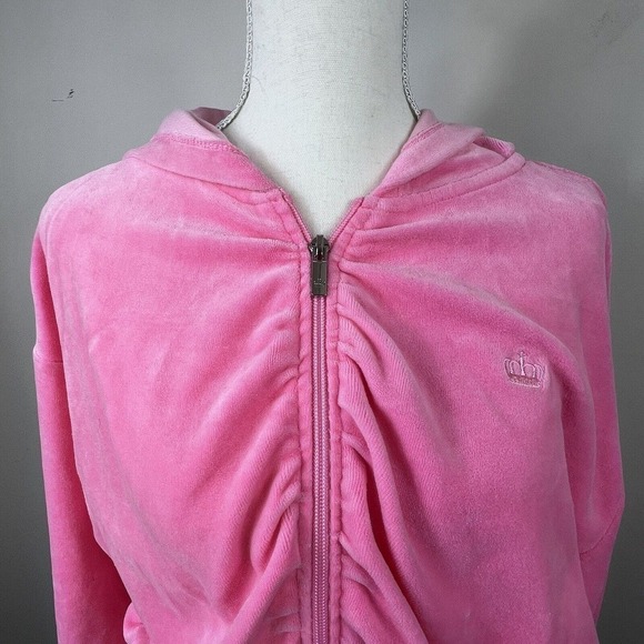Juicy by Juicy Couture Hot Pink Velour Cropped Zip Up Hoodie and Skirt M L - Picture 4 of 16